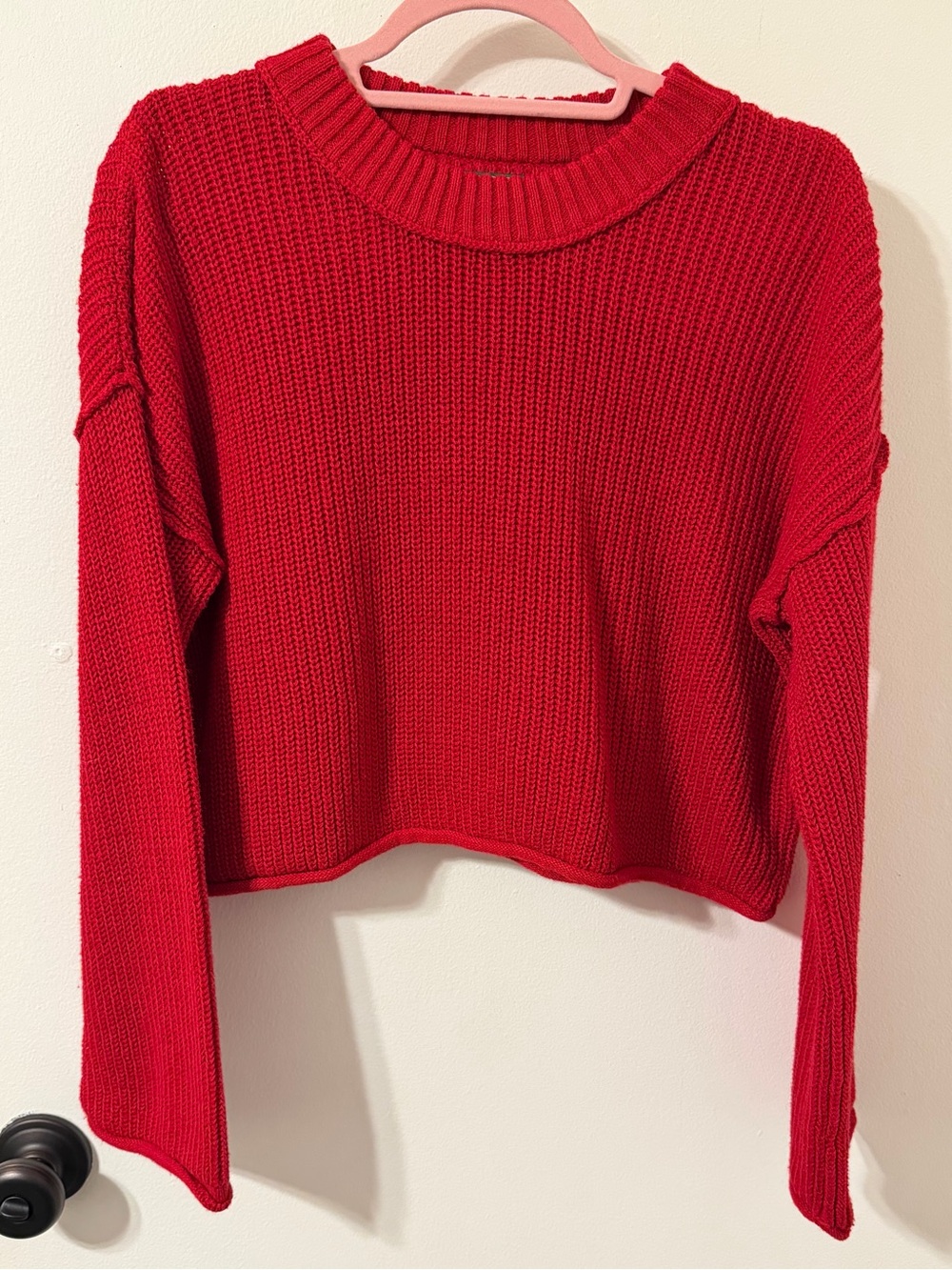 Red Cropped Knit Sweater